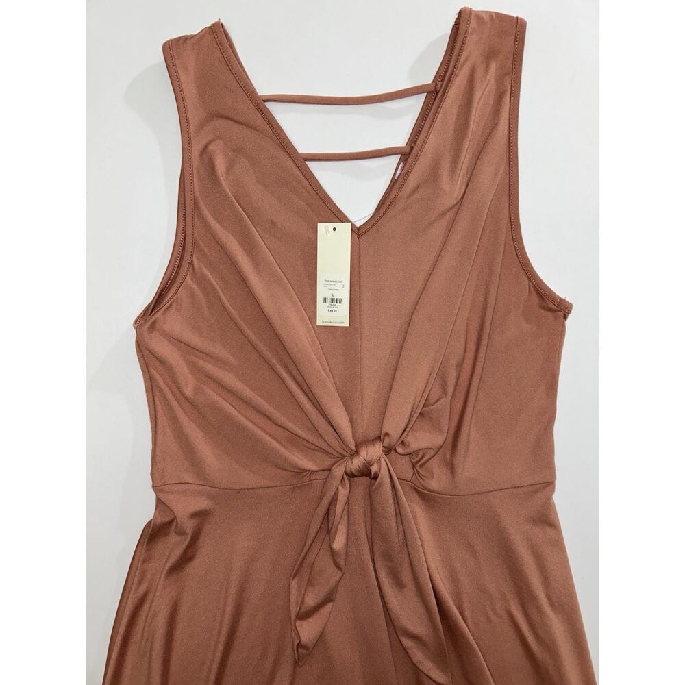 Alya Tie-Knot Front Sleeveless Dress Stretch Knit V-Neck Rose Size Large NWT